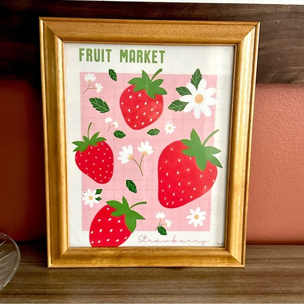 Fruit Market Strawberry Canvas Art Print Wood Framed Wall Hang Art Cottage Cozy